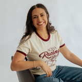 AQHA Unisex Racing Tee - Natural & Maroon